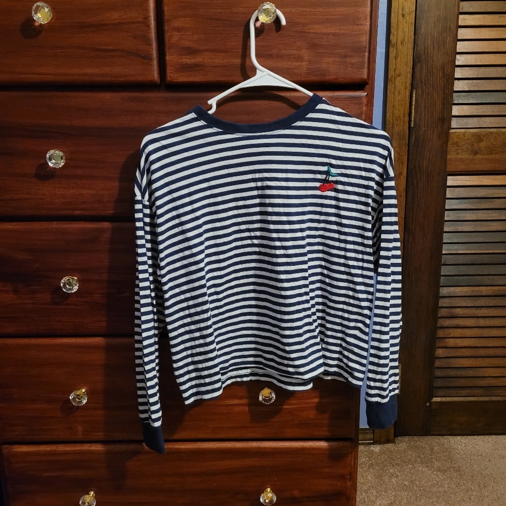 H&M Long Sleeve Shirt Stripped Cherry White Navy